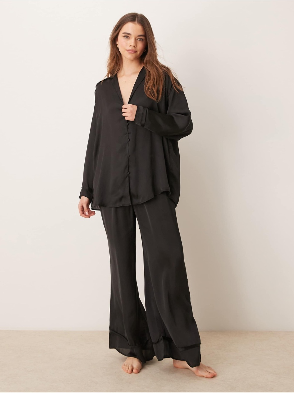 Free People Dreamy Days satin pajama pants in black